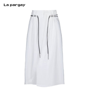 Lapargay Drawstring Waist Cropped Casual Pants High Waist Pleats Loose Comfortable Wide Leg L66302972E - Lapargay