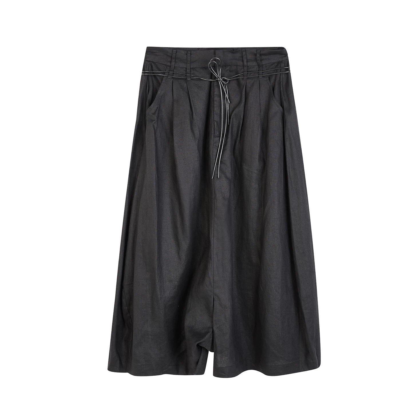 Lapargay Drawstring Waist Cropped Casual Pants High Waist Pleats Loose Comfortable Wide Leg L66302972E - Lapargay