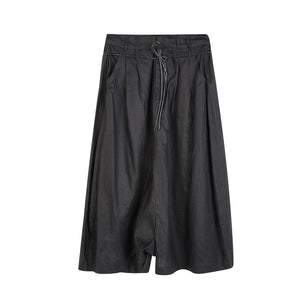 Lapargay Drawstring Waist Cropped Casual Pants High Waist Pleats Loose Comfortable Wide Leg L66302972E - Lapargay