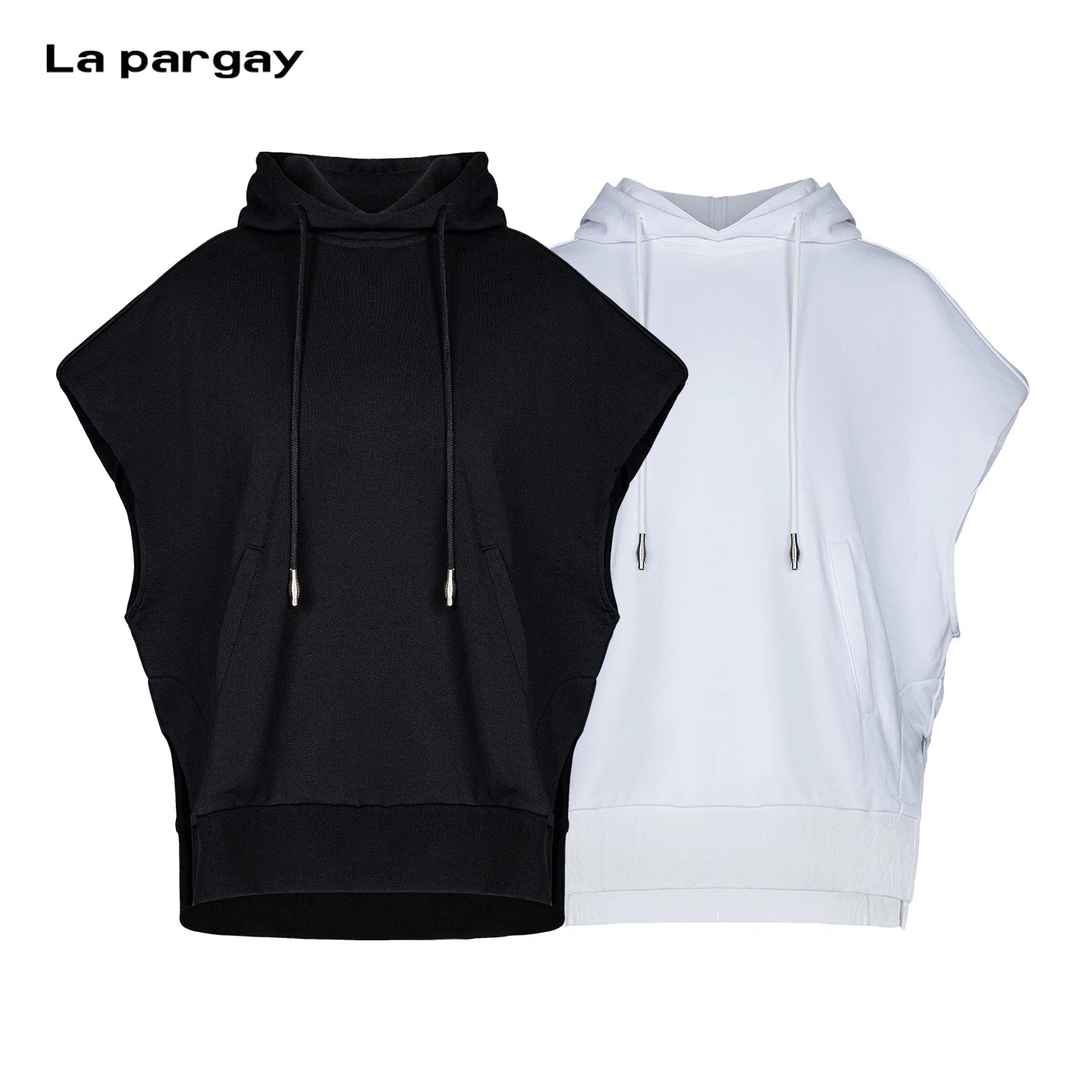 Lapargay Drop-shoulder short vest hoodie 3D kangaroo pocket High-standing hood shape L66301462C - Lapargay