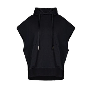 Lapargay Drop-shoulder short vest hoodie 3D kangaroo pocket High-standing hood shape L66301462C - Lapargay