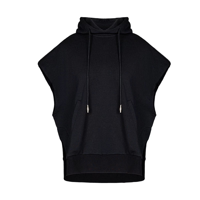 Lapargay Drop-shoulder short vest hoodie 3D kangaroo pocket High-standing hood shape L66301462C - Lapargay