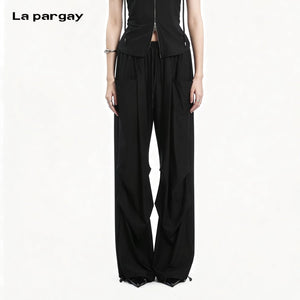 Lapargay Elastic Waist Casual Pants, Large 3D Pockets, Adjustable Hem Design L78202804C - Lapargay