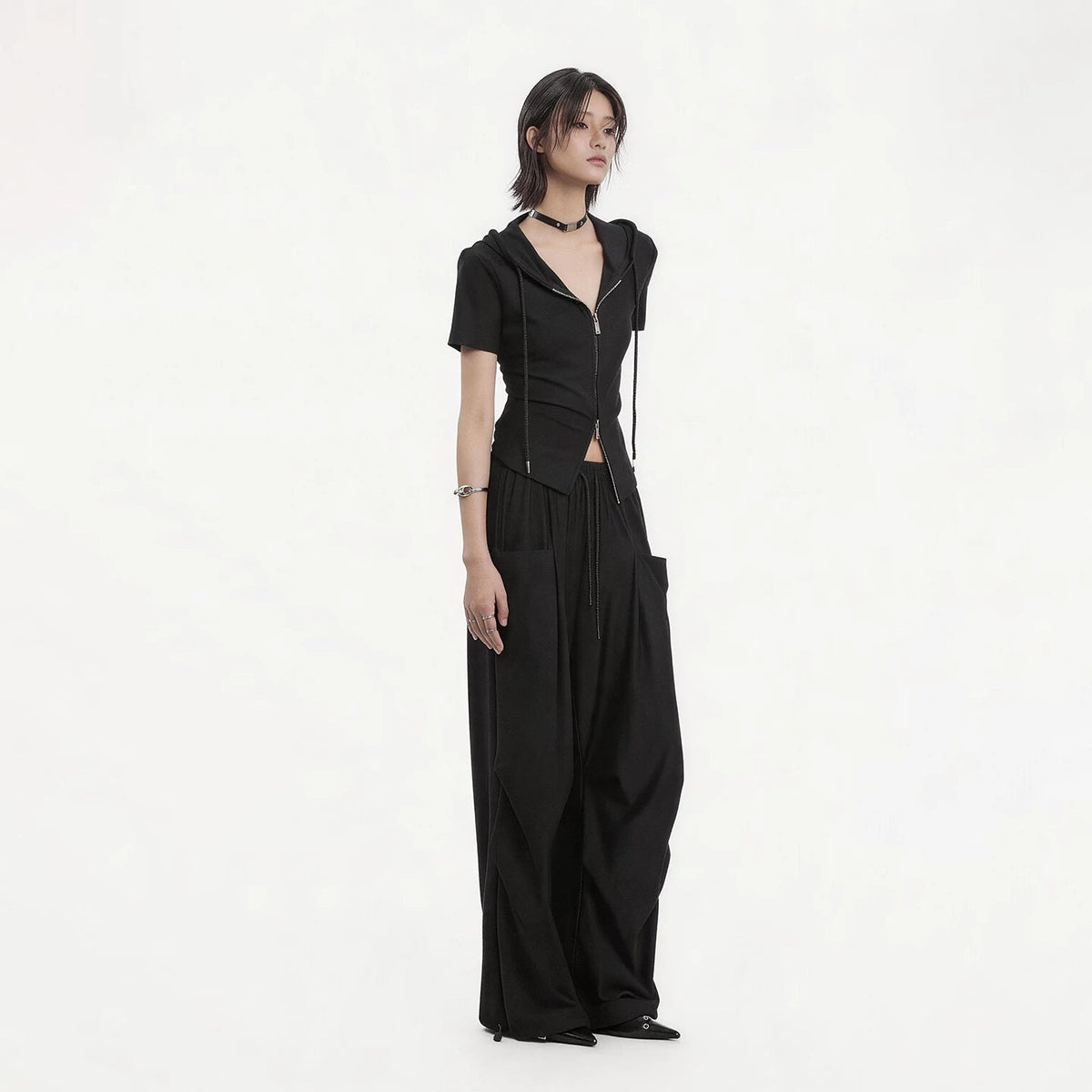 Lapargay Elastic Waist Casual Pants, Large 3D Pockets, Adjustable Hem Design L78202804C - Lapargay