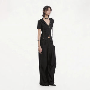 Lapargay Elastic Waist Casual Pants, Large 3D Pockets, Adjustable Hem Design L78202804C - Lapargay
