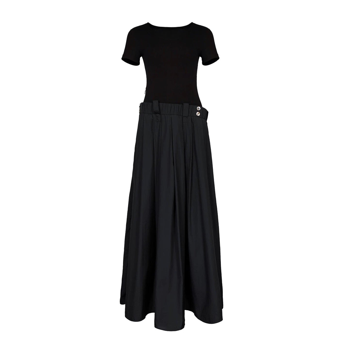 Lapargay Elastic Waist Metal Buckle Dress Long Skirt, Pleated Texture Little Black Dress L78209008V - Lapargay