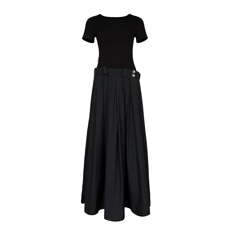 Lapargay Elastic Waist Metal Buckle Dress Long Skirt, Pleated Texture Little Black Dress L78209008V - Lapargay