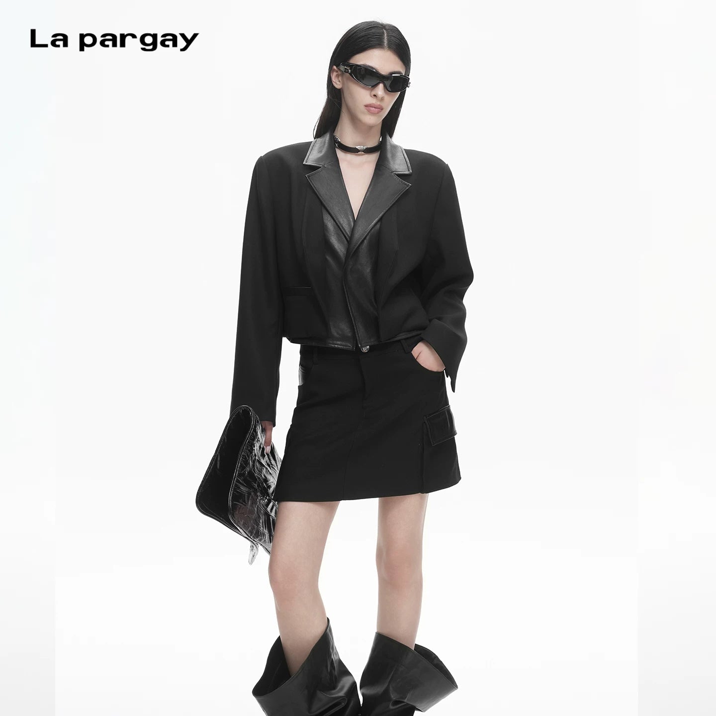 Lapargay faux two-piece spliced blazer, short cropped waist, mature-style short outerwear L78101237V - Lapargay