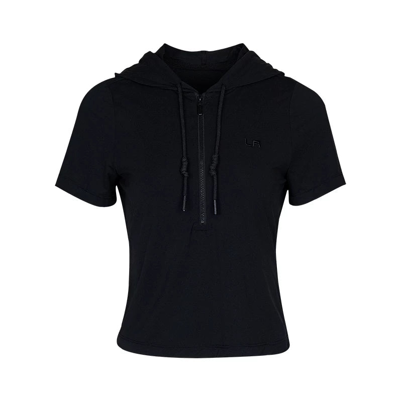 Lapargay fitted hooded short sleeve T-shirt half zip placket neat waist-cinching cut L78201906C - Lapargay