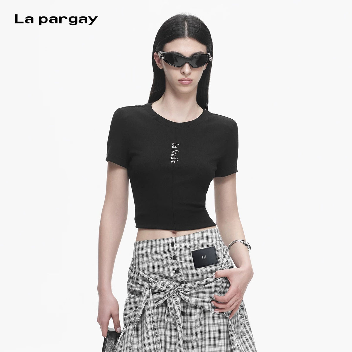 Lapargay Fitted Short T-Shirt Set-in Shoulder Round Neck Design Letter Print Accent L78200217C - Lapargay