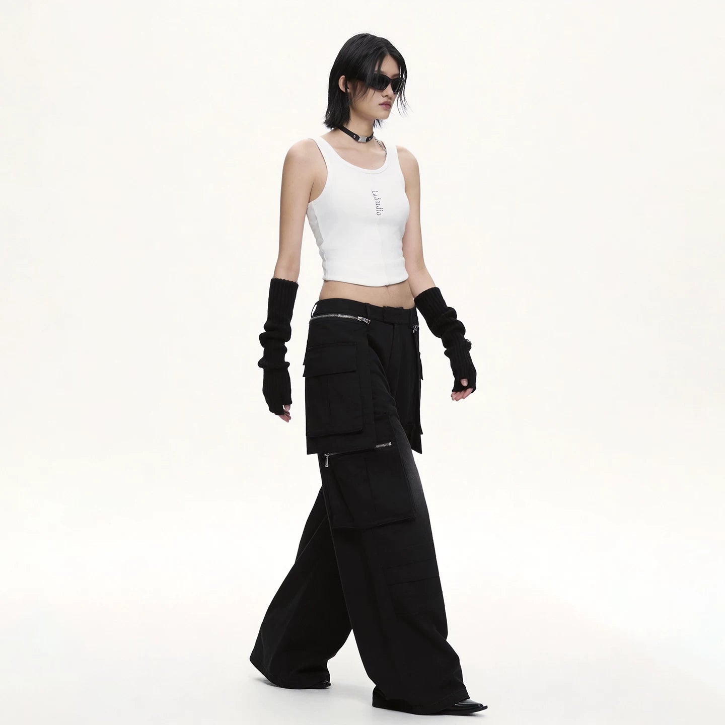 Lapargay functional cargo wide-leg casual pants double zipper multiple pockets drapey and leg-lengthening L69302653S - Lapargay