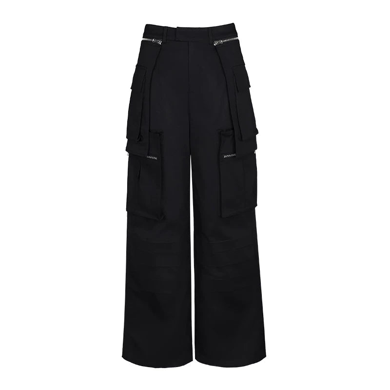 Lapargay functional cargo wide-leg casual pants double zipper multiple pockets drapey and leg-lengthening L69302653S - Lapargay