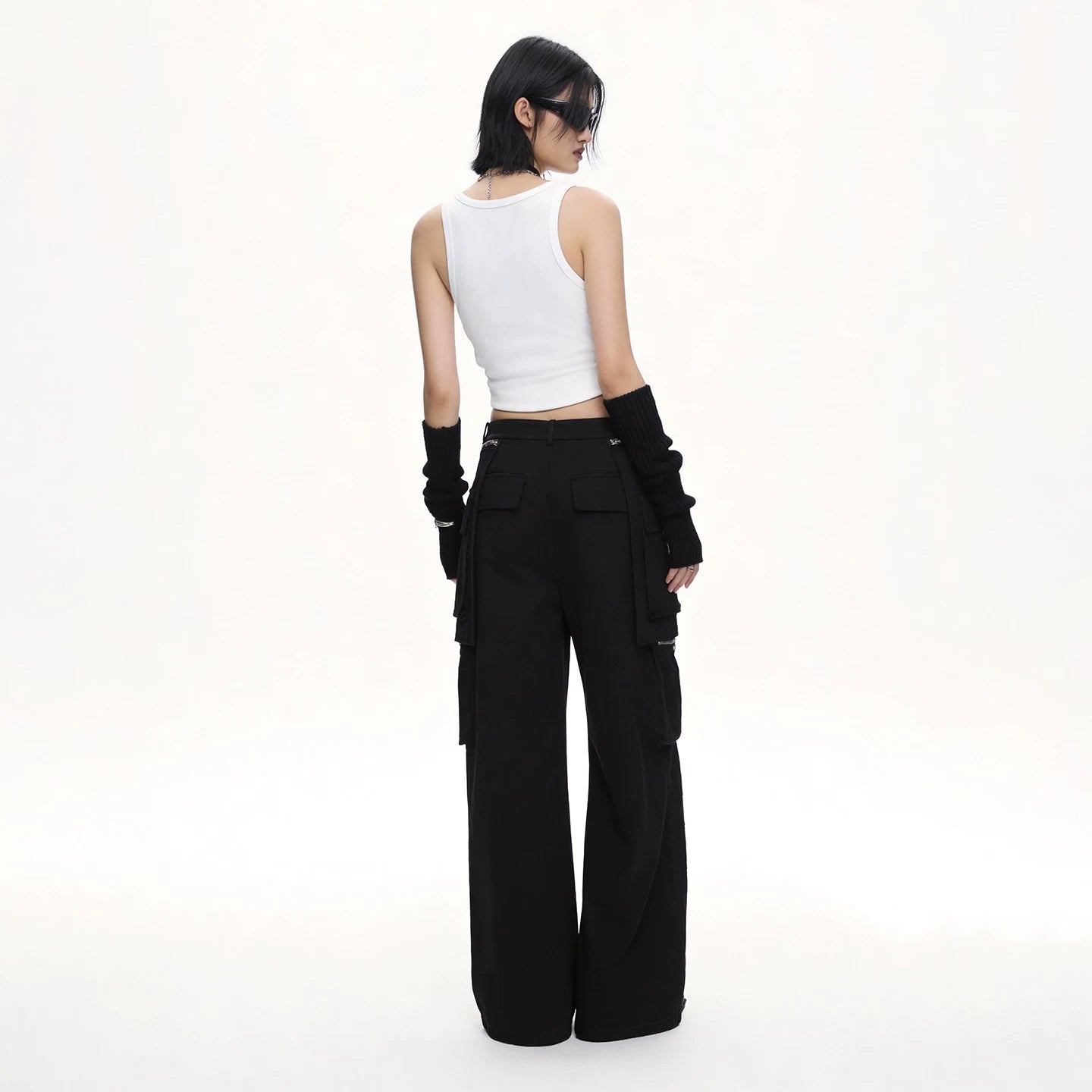 Lapargay functional cargo wide-leg casual pants double zipper multiple pockets drapey and leg-lengthening L69302653S - Lapargay