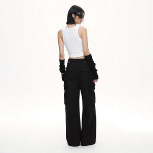 Lapargay functional cargo wide-leg casual pants double zipper multiple pockets drapey and leg-lengthening L69302653S - Lapargay