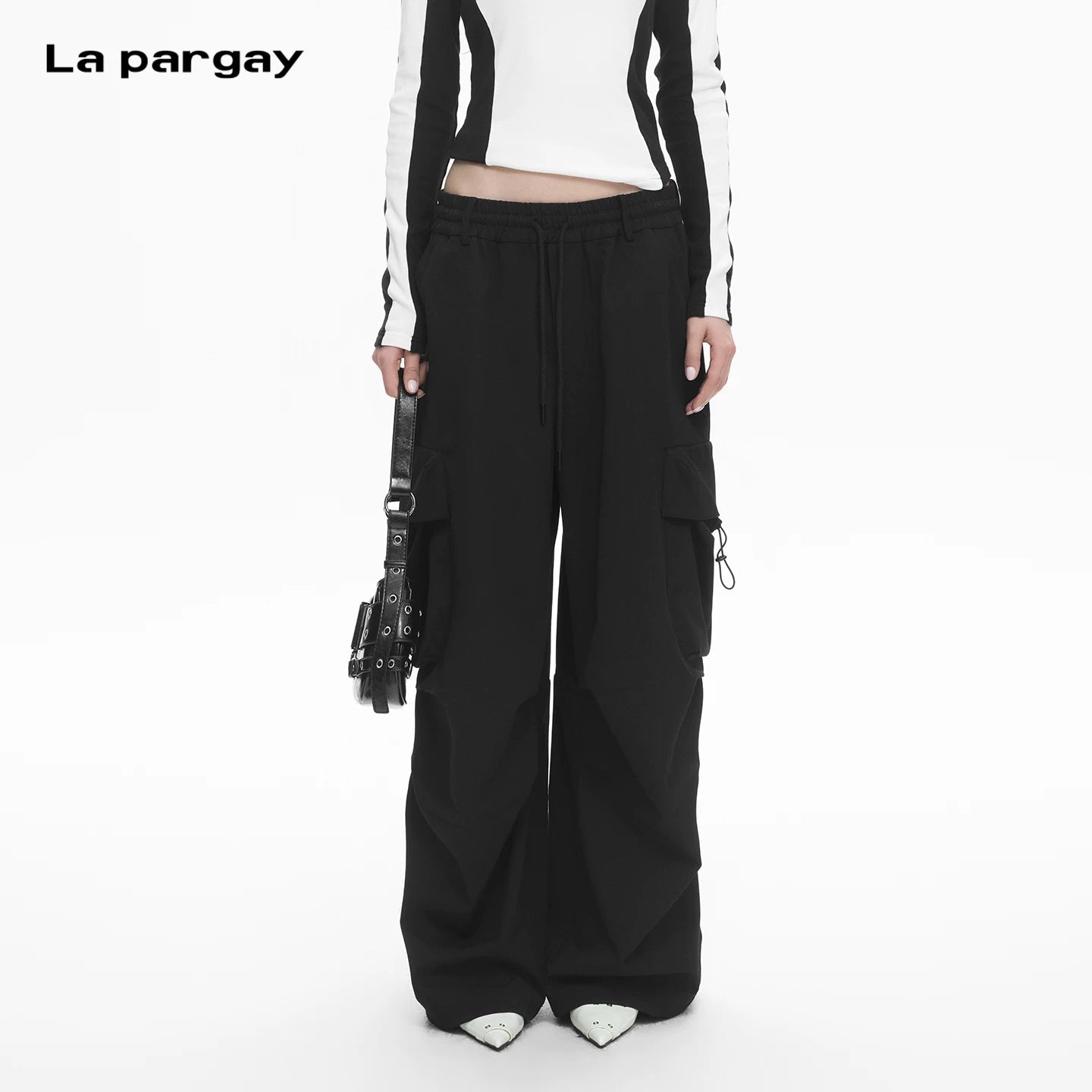 Lapargay Functional Cargo Wide-leg Pants Structuralism Drawstring Design L78102639V - Lapargay
