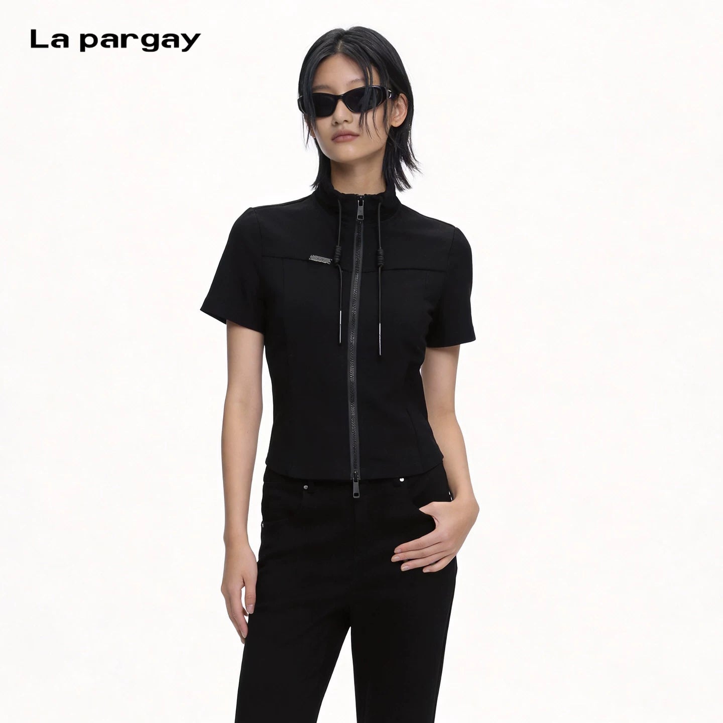 Lapargay functional drawstring short jacket full zip stand collar fits figure not bulky L78201910V - Lapargay