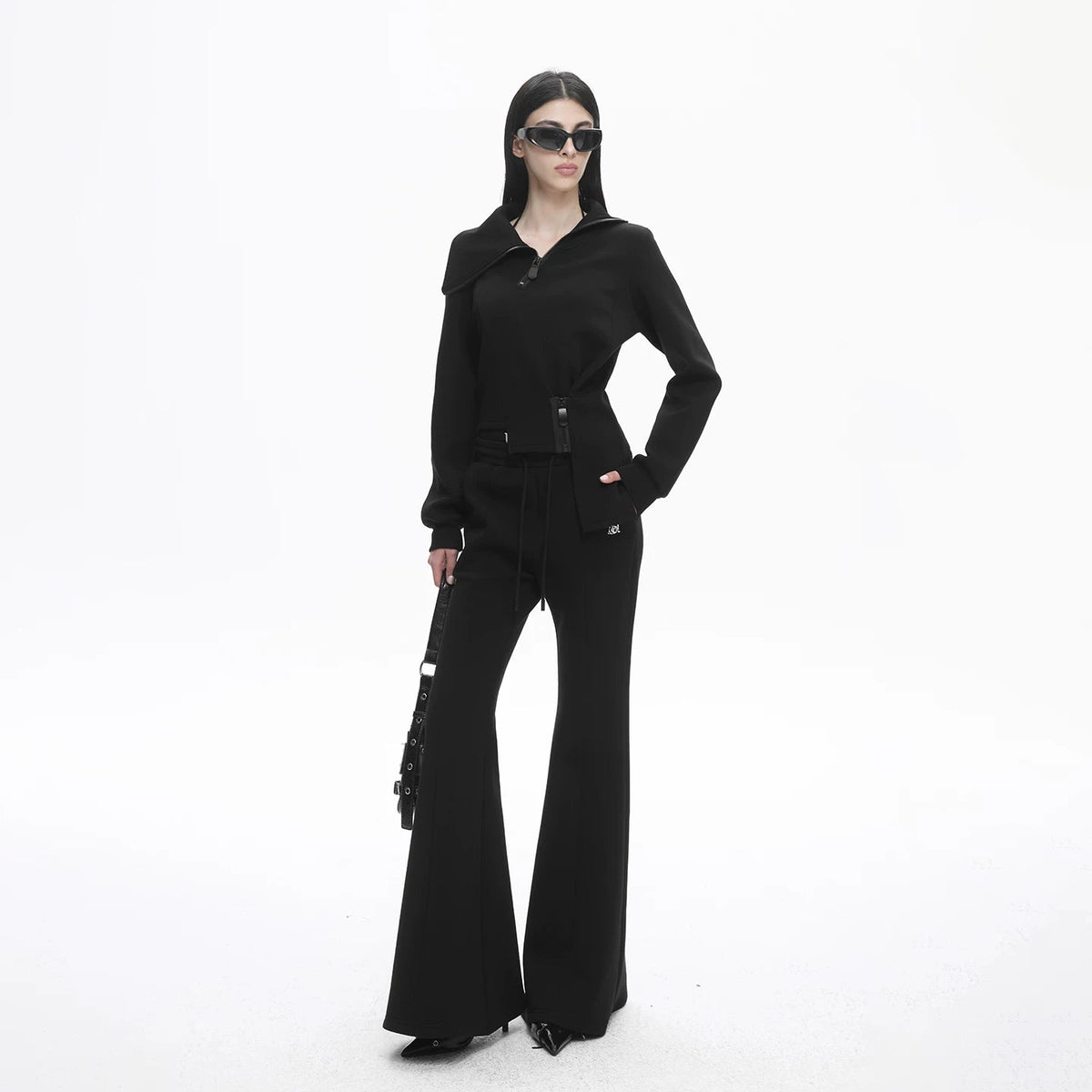 Lapargay Functional High Collar Short Jacket, Multi-Zipper Decor, Asymmetric Hem Design L78101982V - Lapargay
