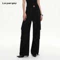 Lapargay functional wide-leg casual pants double side pockets elastic drawstring waist L75102601S - Lapargay