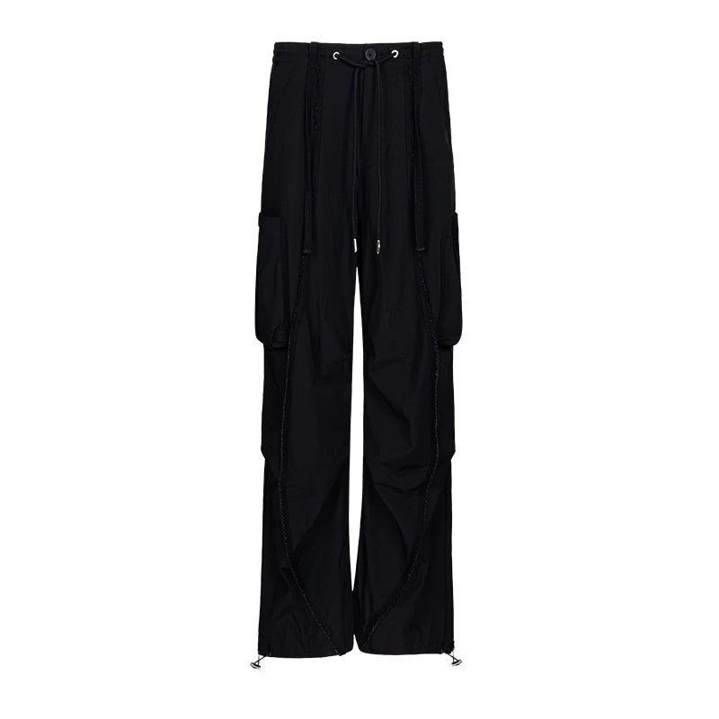 Lapargay functional wide-leg casual pants double side pockets elastic drawstring waist L75102601S - Lapargay