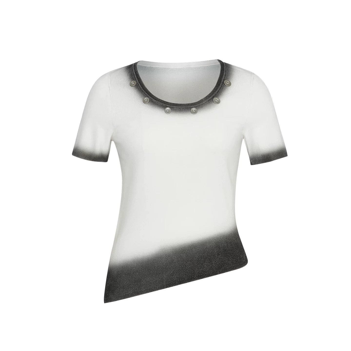 Lapargay Gradient Knit T-Shirt Low Round Neck Metal Button Irregular Asymmetric Hem L78108203C - Lapargay