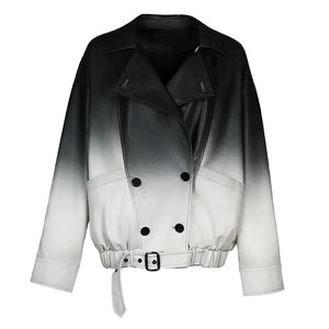 Lapargay Gradient PU Jacket Loose Fit Large Pocket Design L78101309V - Lapargay