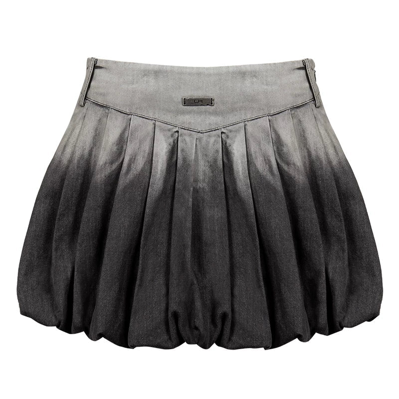 Lapargay Gradient Washed Bud Skirt with Three-Dimensional Pleats, High-Waist Cropped Skirt for Height Boost L78109208V - Lapargay
