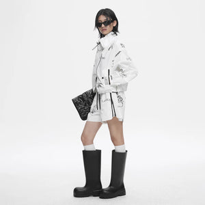 Lapargay Graffiti Full Print Drawstring Stand Collar Loose Short Style Double Pocket Coat L78201202V - Lapargay