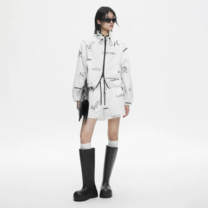 Lapargay Graffiti Full Print Drawstring Stand Collar Loose Short Style Double Pocket Coat L78201202V - Lapargay