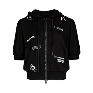 Lapargay Graffiti print hooded short jacket Ribbed hem Neat and clean L78201209S - Lapargay