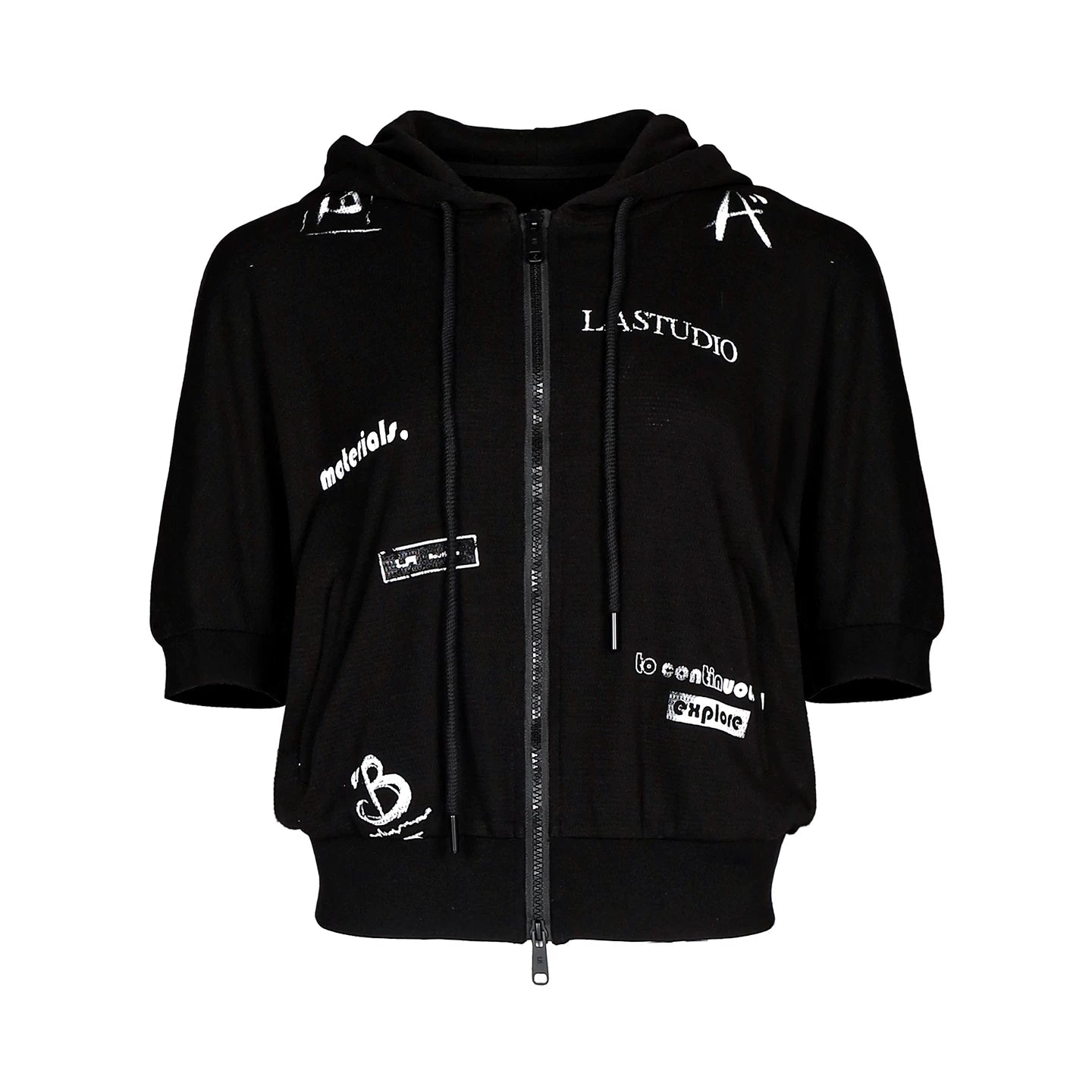 Lapargay Graffiti print hooded short jacket Ribbed hem Neat and clean L78201209S - Lapargay
