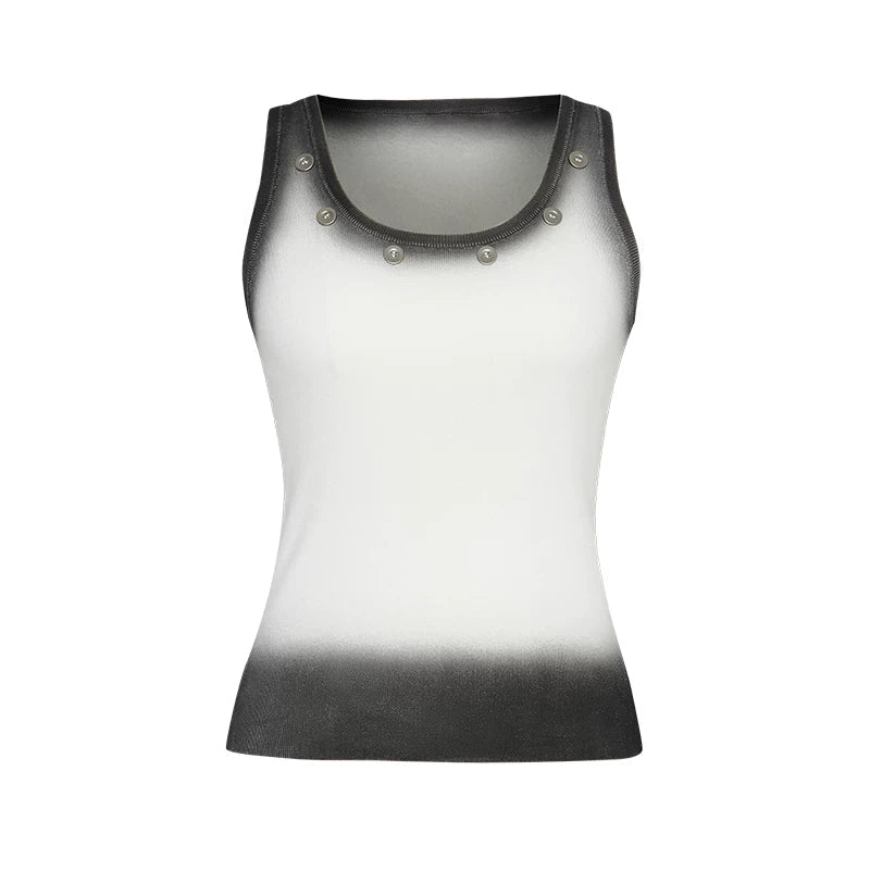 Lapargay Grey Black Ombre Knit Vest, U-Neckline Design, Simple Versatile Top L78108101C - Lapargay