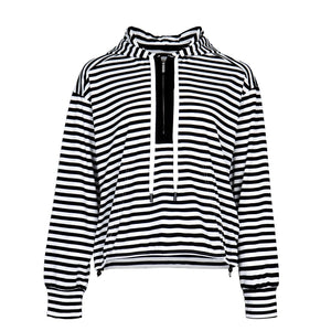 Lapargay Half-Zip Hoodie Loose Drop Shoulder Drawstring Waist Black and White Contrast L78201903C - Lapargay