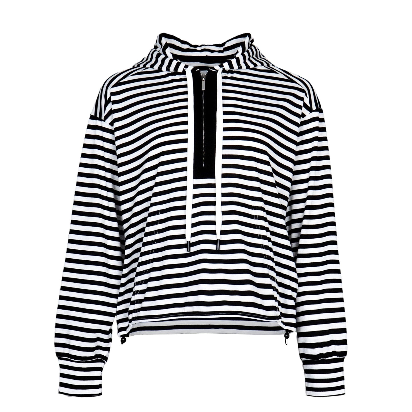 Lapargay Half-Zip Hoodie Loose Drop Shoulder Drawstring Waist Black and White Contrast L78201903C - Lapargay