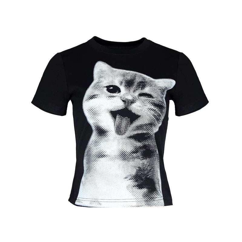 Lapargay Halftone Mesh Pattern T-Shirt Soft Knit Cropped Slim Fit L78200208V - Lapargay
