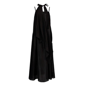 Lapargay Halter Neck Sleeveless Little Black Dress, Asymmetric Tailoring, Long Strap Dress L78209011V - Lapargay