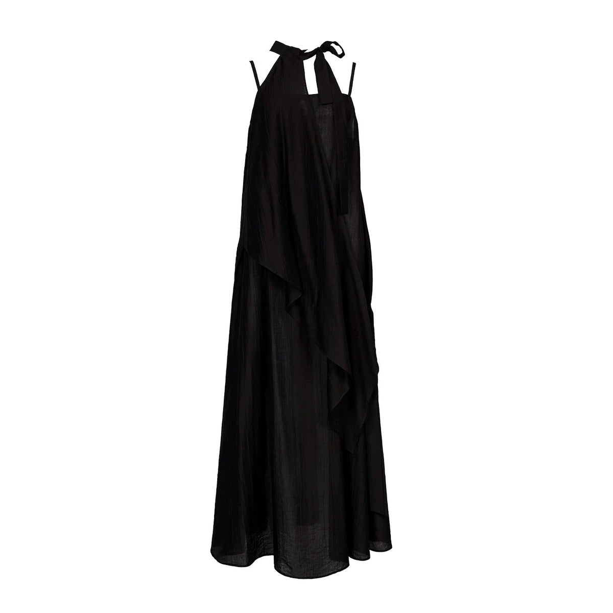 Lapargay Halter Neck Sleeveless Little Black Dress, Asymmetric Tailoring, Long Strap Dress L78209011V - Lapargay