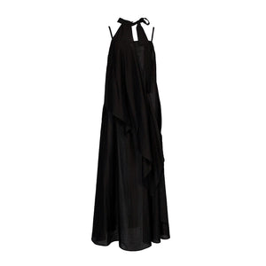 Lapargay Halter Neck Sleeveless Little Black Dress, Asymmetric Tailoring, Long Strap Dress L78209011V - Lapargay