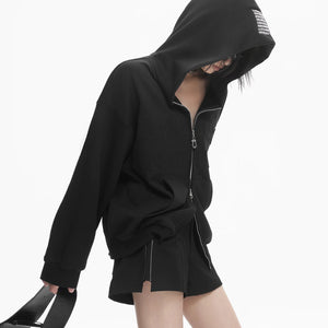 Lapargay high-street embossed letter print, double zipper cardigan, loose hooded short jacket L78101233C - Lapargay