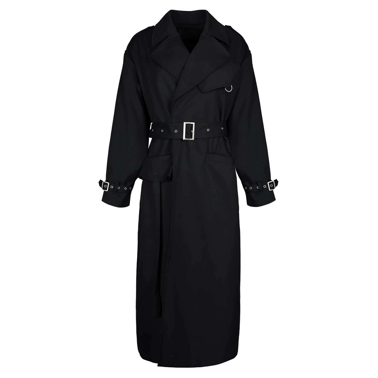 Lapargay high-street long trench coat, double-layer notched lapel, adjustable button cuff details L78101502V - Lapargay