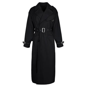 Lapargay high-street long trench coat, double-layer notched lapel, adjustable button cuff details L78101502V - Lapargay