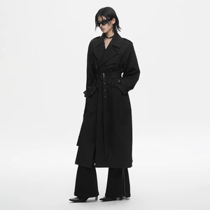 Lapargay high-street long trench coat, double-layer notched lapel, adjustable button cuff details L78101502V - Lapargay
