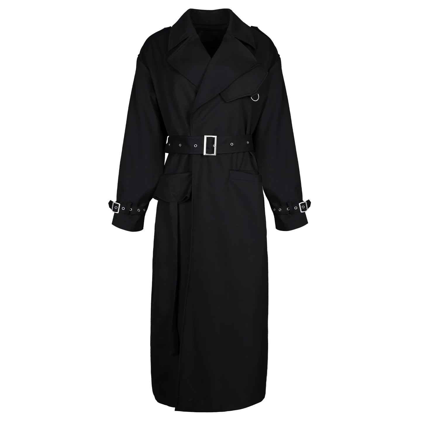 Lapargay high-street long trench coat, double-layer notched lapel, adjustable button cuff details L78101502V - Lapargay