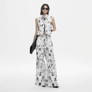 Lapargay high-street sleeveless vest with black-and-white full print and,zipper short jacket L78201409V - Lapargay