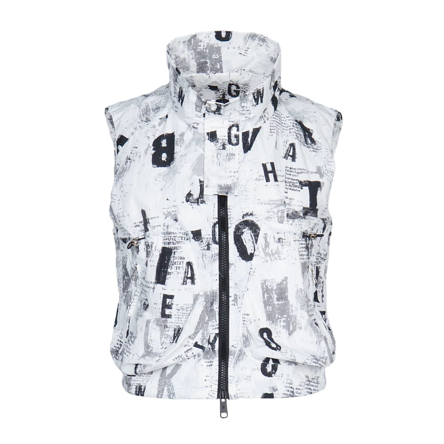 Lapargay high-street sleeveless vest with black-and-white full print and,zipper short jacket L78201409V - Lapargay