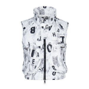 Lapargay high-street sleeveless vest with black-and-white full print and,zipper short jacket L78201409V - Lapargay