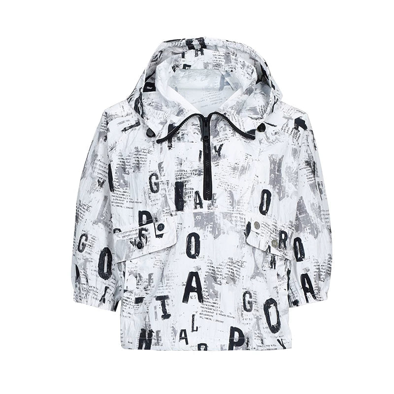 Lapargay high-street sleeveless vest with black-and-white full print and,zipper short jacket L78201409V - Lapargay