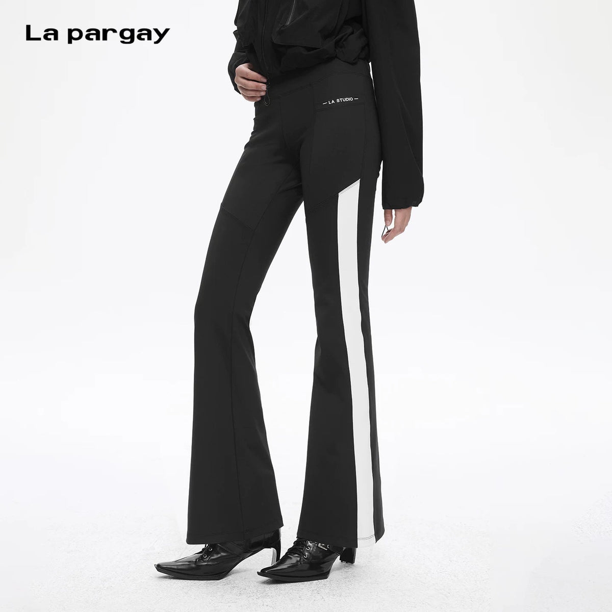 Lapargay High-Stretch Slim Fit Flared Pants with Side Contrast Stripe, Slimming and Leg-Lengthening L78102001C - Lapargay