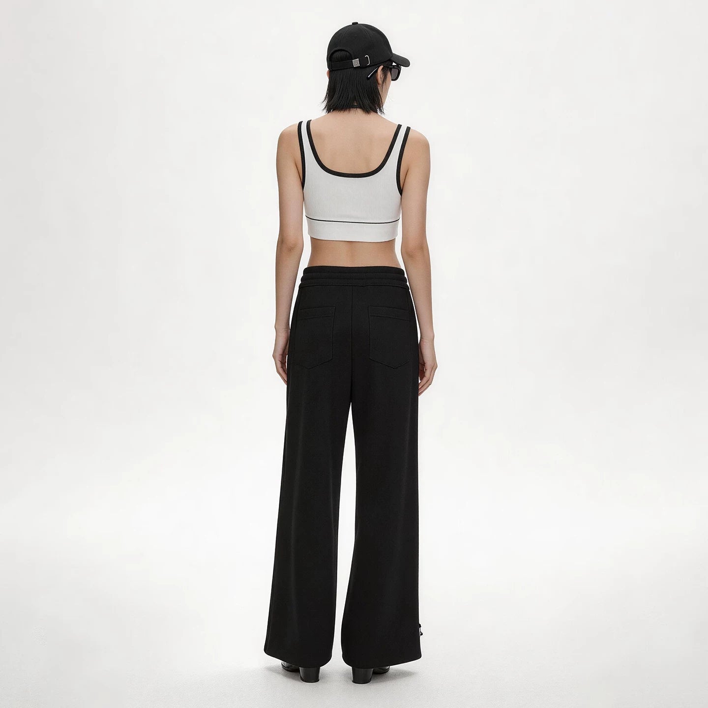Lapargay high-waist drawstring wide-leg casual pants distressed holes built-in lazy and relaxed feel L75202801B - Lapargay