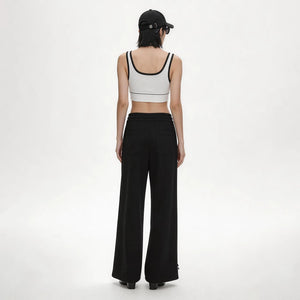 Lapargay high-waist drawstring wide-leg casual pants distressed holes built-in lazy and relaxed feel L75202801B - Lapargay