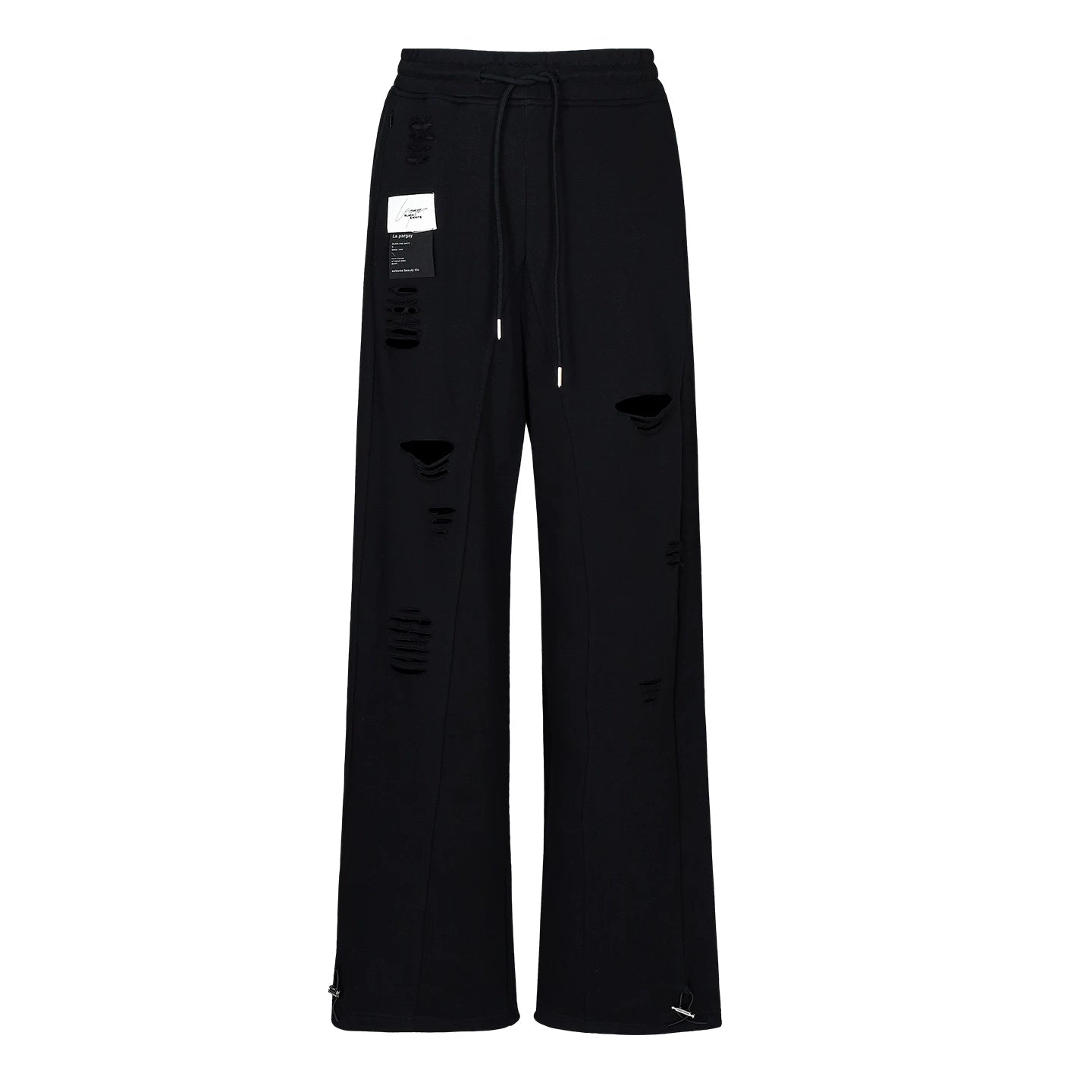 Lapargay high-waist drawstring wide-leg casual pants distressed holes built-in lazy and relaxed feel L75202801B - Lapargay